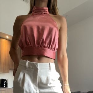 Open back silky pink top